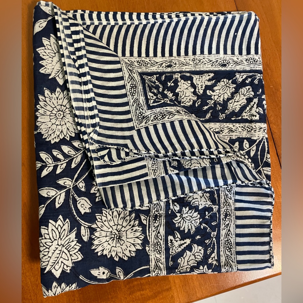 Handmade Block Printed Sarong Blue and White NWOT